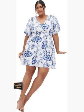 Plus Size A-Line Mini Dress with Pockets V-Neck Elbow Sleeves